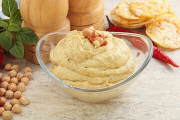 Natural organic chickpea hummus with olive oil