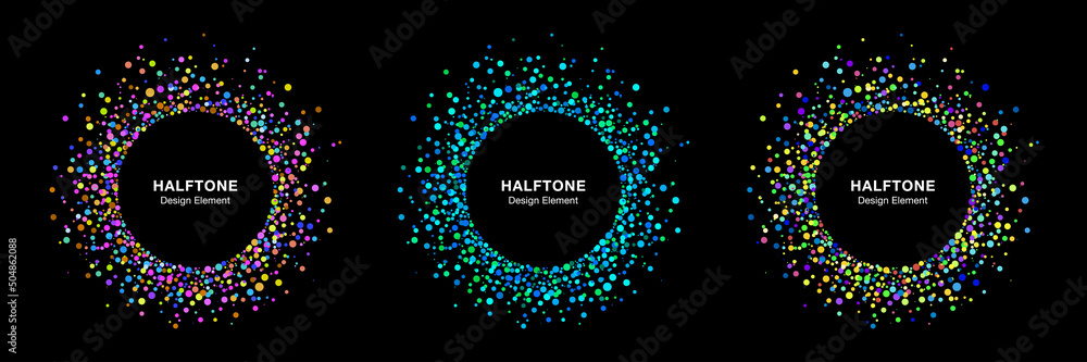 Wall mural vibrant splash frames. random halftone circle dots logo. colorful design element. splatter round. sp