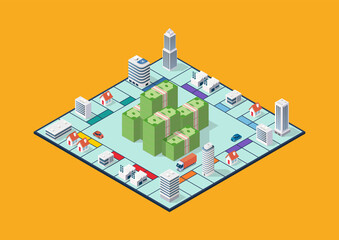 Isometric buildings on board game - obrazy, fototapety, plakaty