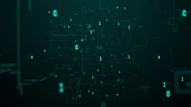 Binary code data digital technology and interconnected neural network.