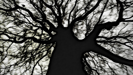 Black and white illustration of bare tree in winter