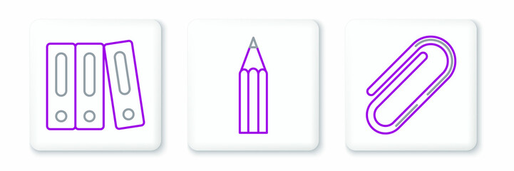 Set line Paper clip, Office folders with papers and documents and Pencil icon. Vector