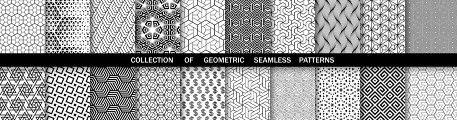Geometric set of seamless black and white patterns. Simpless vector graphics