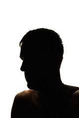 Man head and shoulder silhouette from side on white background