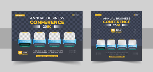 Business Conference live webinar banner invitation and social media post template, Business webinar invitation design