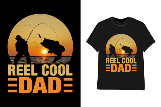 Reel Cool Dad Father day vector fishing t shirt design Stock