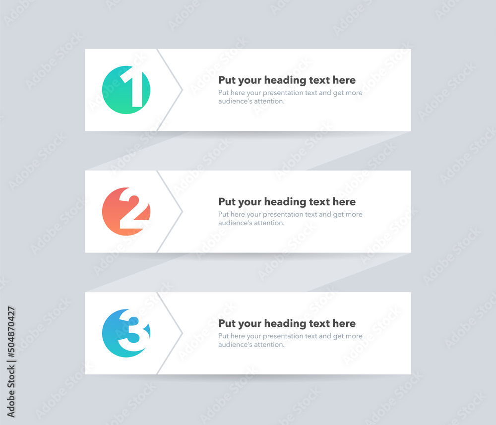 Aufkleber Modern diagram with three steps with numbers and a place for your text. Easy to use for your website or presentation.