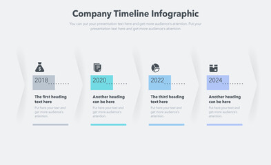 Business infographics with four steps for company milestones. Easy to use for your website or presentation. 
