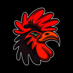 Hand Drawn Vector Rooster Head Illustration