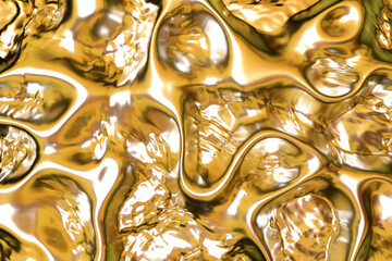 Gold wavy liquid lava gradient smooth rich background. Abstract expensive metal holographic fluid 3d illustration