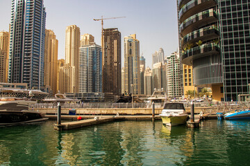 Fototapeta na wymiar Dubai, UAE - 05.06.2022 View of a towers in Dubai Marina district. City