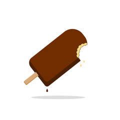 Bitten ice cream popsicle with chocolate coating