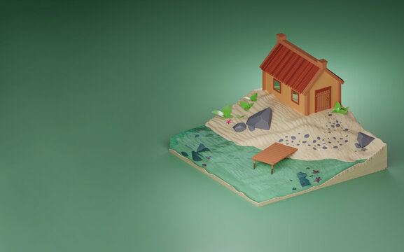 isometric scene 3d house background