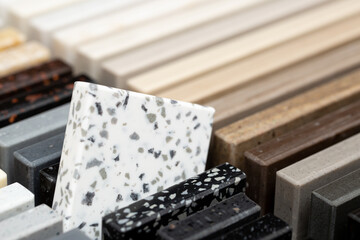 A set of samples of stones for decorative interior decoration. Beautiful set of marble and granite...