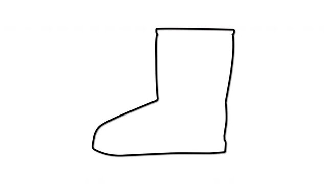 Ugg boots self drawing animation. Comfortable warm footwear, shoes. Line art.