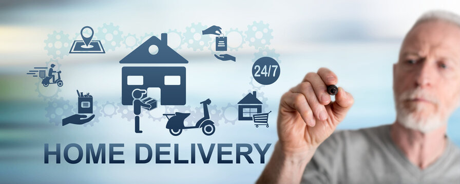 Man drawing home delivery concept