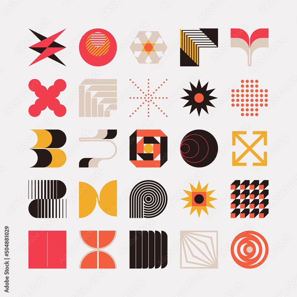 Poster logo modernism aesthetics vector abstract shapes collection made with minimalist geometric forms and