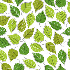 Stylish cartoon leaves seamless vector pattern, endless wallpaper or textile swatch with tree floral, green spring life theme.