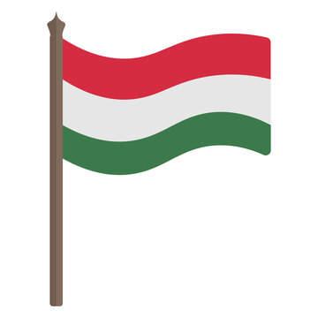 Flag of Hungary. Vector illustration. Tricolor fabric. The national symbol of the state develops in the wind. Flat style. Isolated background. Political themes. Idea for educational literature
