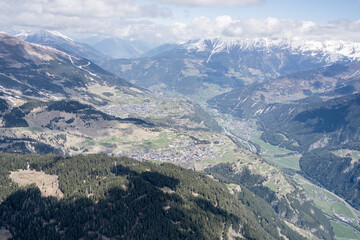 Fototapeta na wymiar Engadin valley near Serfaus mountain village on Inn river, Austria