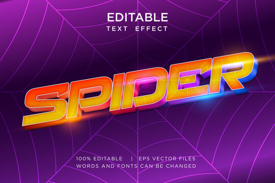 spider vector editable text effect, neon effect text style
