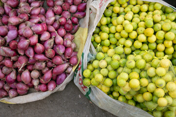 Fresh fruits and vegetables at the local market in Lima, Peru. Market vegetables sold by local farmers