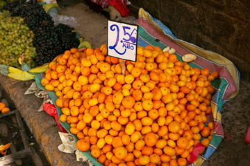 Fresh fruits and vegetables at the local market in Lima, Peru. Market vegetables sold by local farmers