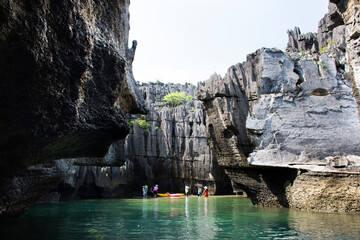 View landscape rock stone of Prasat Hin Pan Yod island beach in sea or ocean of Ko Khao Yai in Mu...