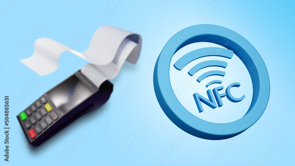 Poster nfc payments. nfc logo and pos-terminal. near field communication technology. remote or contactless 