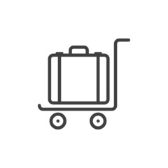 Logo luggage cart. Icono con silueta de maleta en carrito para equipaje en aeródromo con líneas en color gris