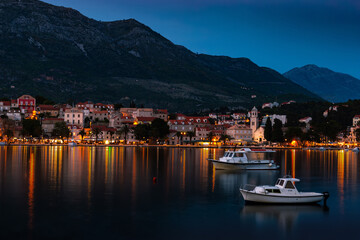 Embankment of Cavtat town after sunset, Dubrovnik Riviera, Croatia.