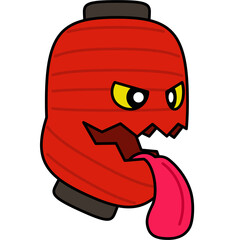 提灯のお化けのイラスト（アウトラインあり）