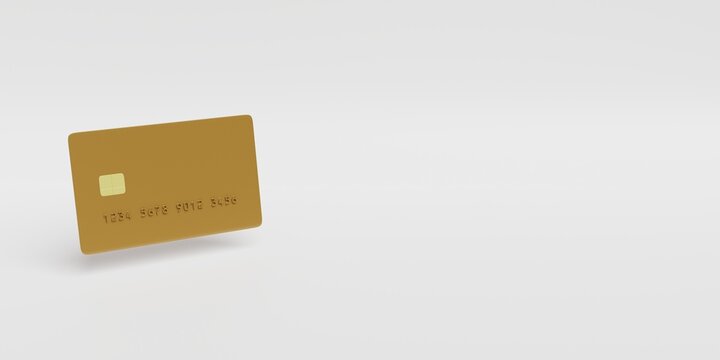 Gold Credit Card With Chip And User Number On A White Background. 3D Render Illustration. Banner Size. 