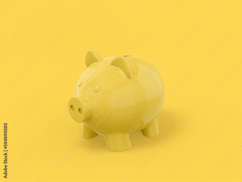 Poster yellow mono color piggy bank on yellow solid background. minimalistic design object. 3d rendering ic