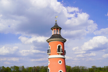 Old historic lighthouse in Moritzburg. Inner lighthouse in Saxony.
