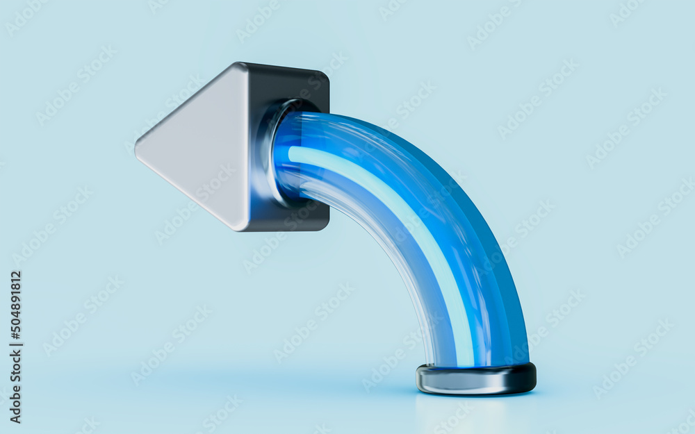 Poster left side arrow sign on direction way using rode side map target 3d render icon blue glass effect