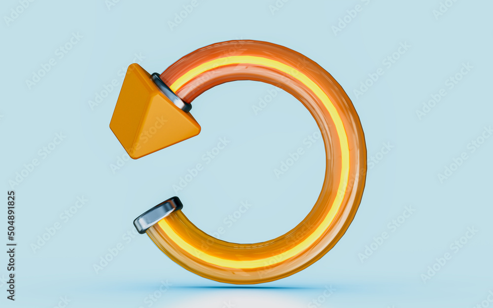 Aufkleber left side rotation arrow glass yellow glass effect 3d render icon reload refresh reconnect curve
