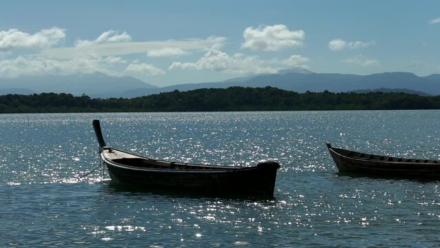Silhouette of fishing boat in the sea