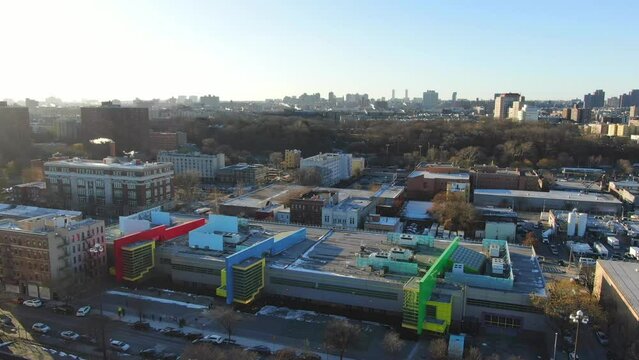 Descending Dolly Shot of Bathgate High School in the Bronx