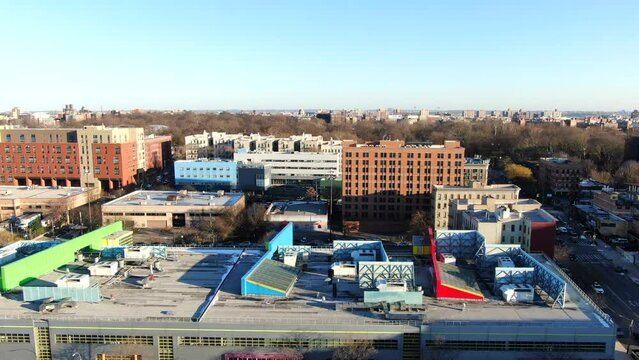 Rise and Reverse Shot of Bathgate High School in the Bronx