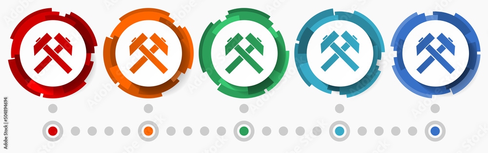 Poster mining, industry concept vector icon set, modern design abstract web buttons in 5 color options, inf