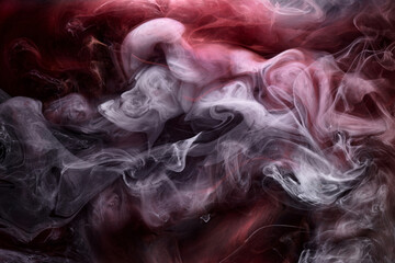 Black and red ink background, colorful fog, abstract swirling ocean, acrylic paint pigment...