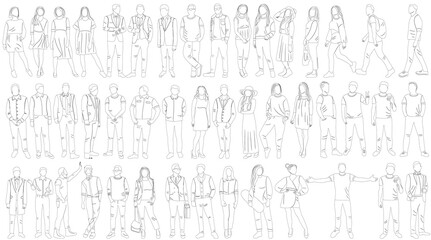 people set sketch, outline, isolated, vector