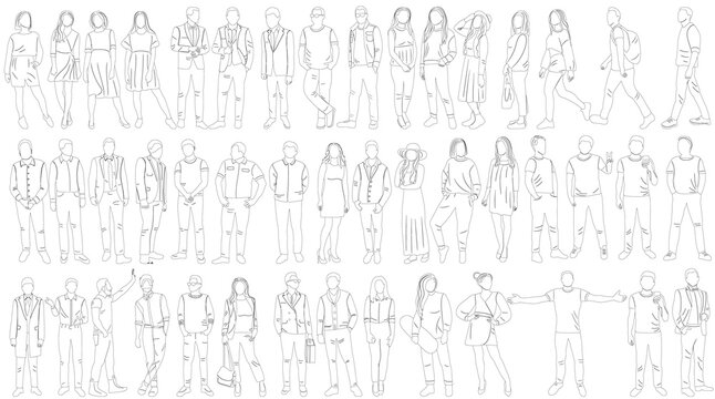 people set sketch, outline, isolated, vector