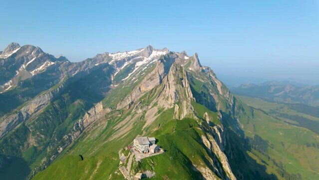 Schaeffler mountain ridge swiss Alpstein, Appenzell Switzerland, a steep ridge of the majestic Schaeffler peak, Switzerland. 