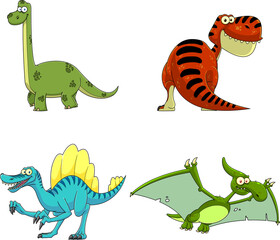 Dinosaurs Cartoon Characters. Vector Hand Drawn Collection Set Isolated On White Background © HitToon.com