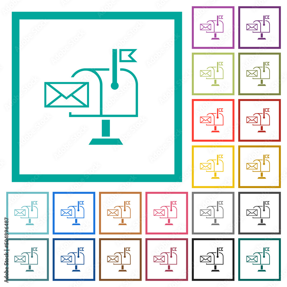 Poster mail received outline flat color icons with quadrant frames