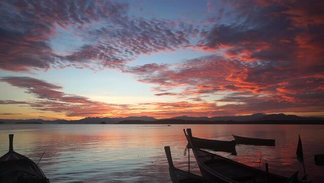 Silhouette of fishing boat in the sea