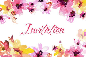 Cute watercolor invitation with hand painted flowers. High quality illustration