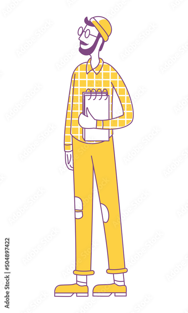 Poster man with beard semi flat color vector character. standing figure. full body person on white. holding
